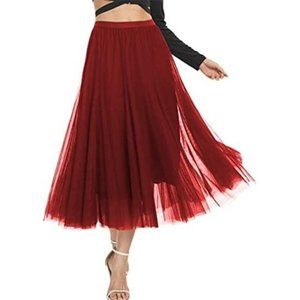 Long Tulle Skirt Layered Flowy Red